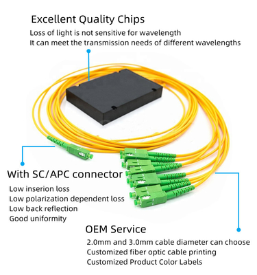 1x8 ABS كاسيتات الألياف البصرية الفاصل لصق / Pigtailed SC APC نوع صندوق الموصل